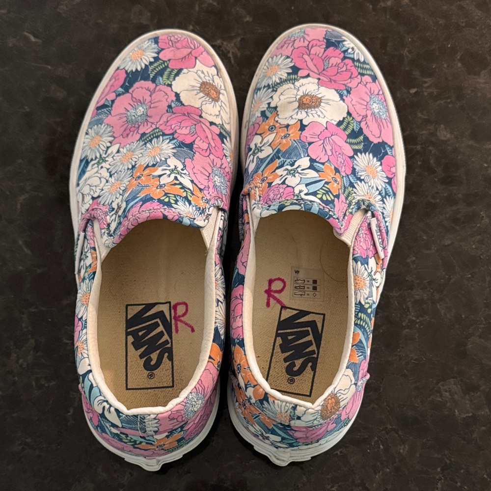 Vans Retro Floral Slip-On Sneakers - Pink and Blue